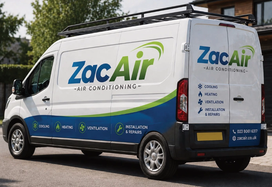 ZacAir van Zac Air Sign written van from commercial and domestic air conditioning services in Southampton
